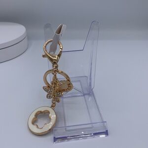 Flower Keychain Gold Finish with Cream Accent BNWT
